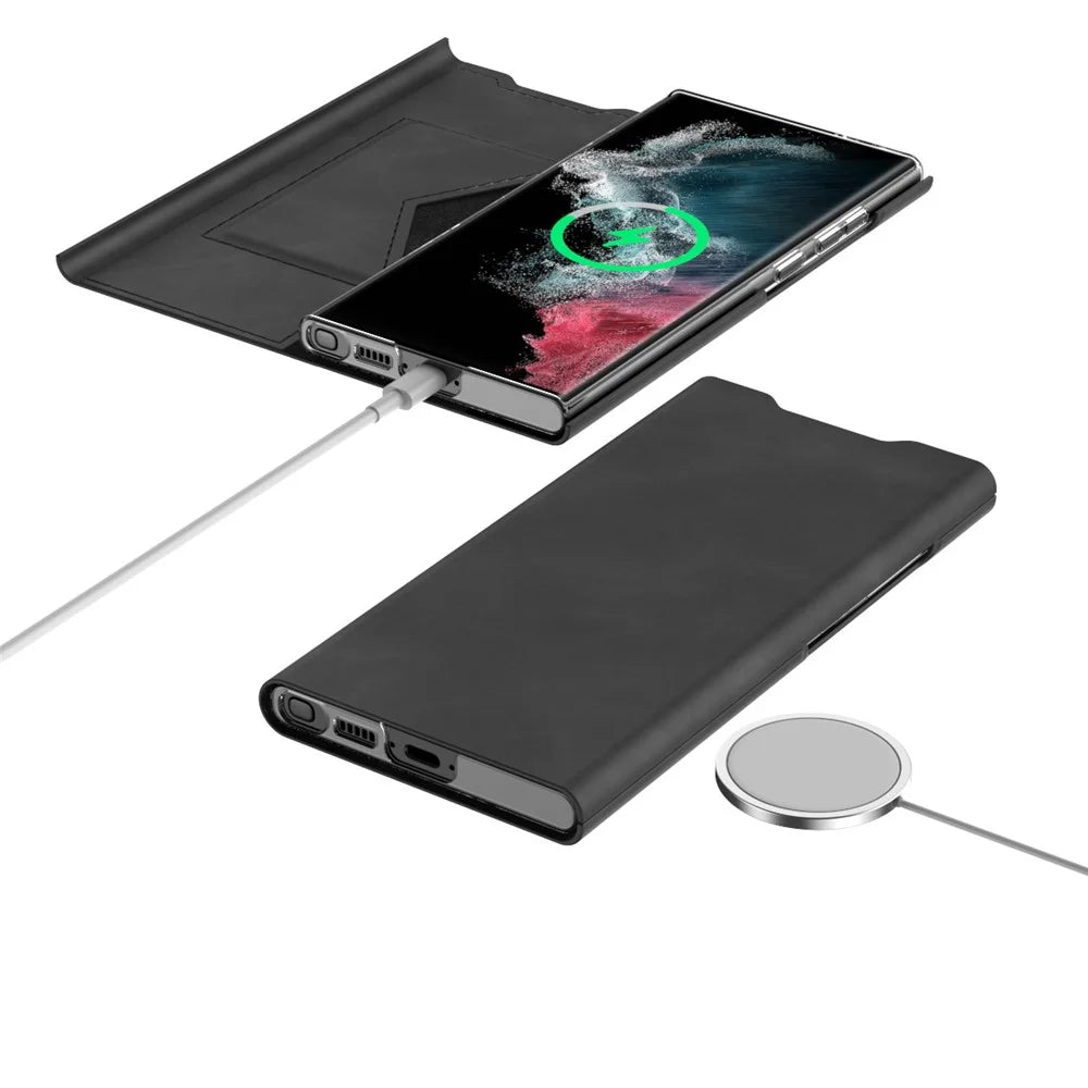 For Samsung Galaxy S24 Phone Case Nappa Texture PU Leather+PC Card Holder Cover - Black - 5
