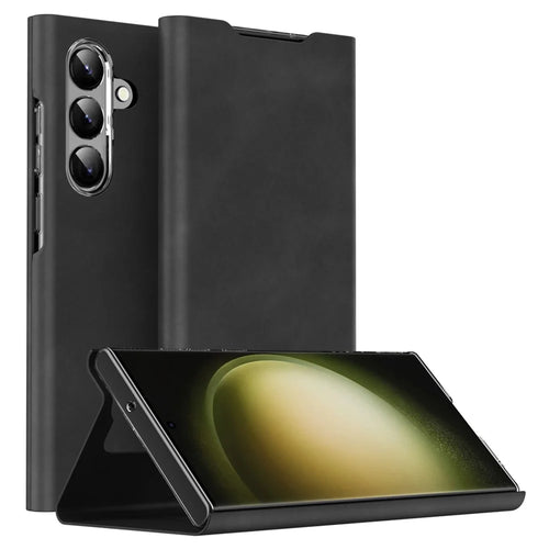 For Samsung Galaxy S24+ Case Nappa Texture PU Leather Phone Cover with Card Slot - Black - 1
