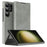 For Samsung Galaxy S24 Ultra Case Nappa Texture Stand Card Holder Mobile Phone Cover - Grey - 1