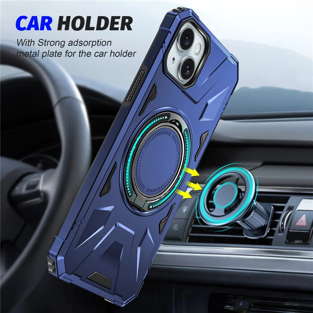 For iPhone 13 / 14 6.1 inch Magnetic Phone Case TPU+PC Kickstand Protective Cover - Navy Blue - 2