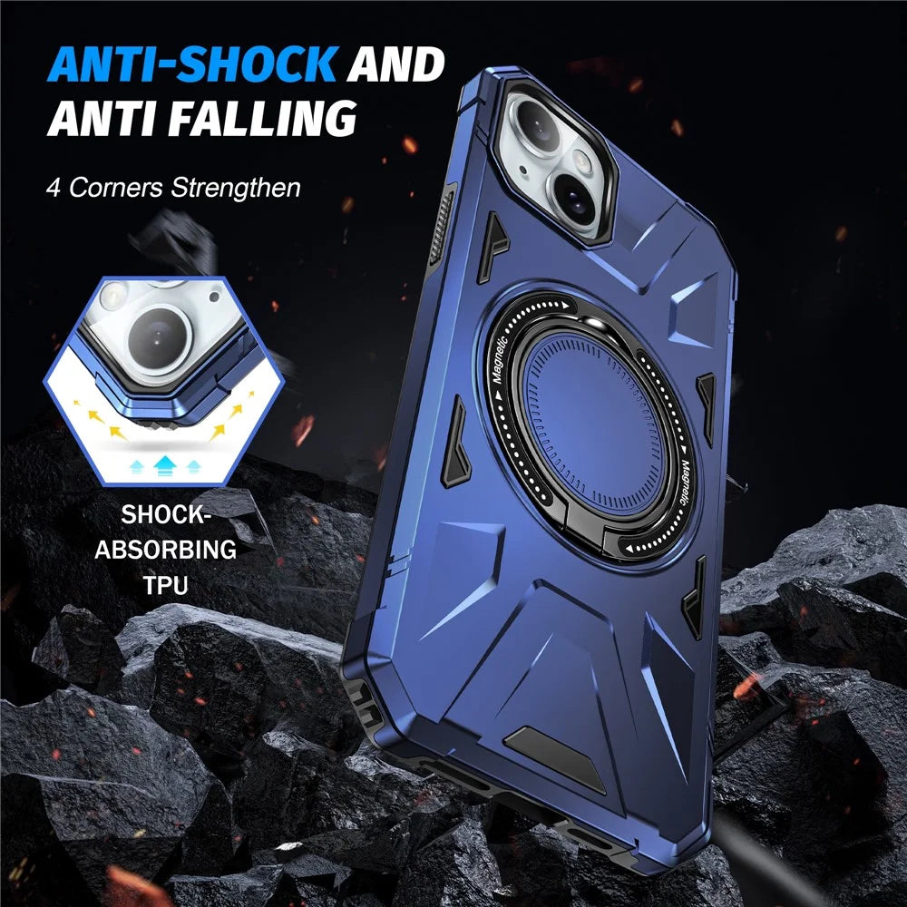 For iPhone 13 / 14 6.1 inch Magnetic Phone Case TPU+PC Kickstand Protective Cover - Navy Blue - 4