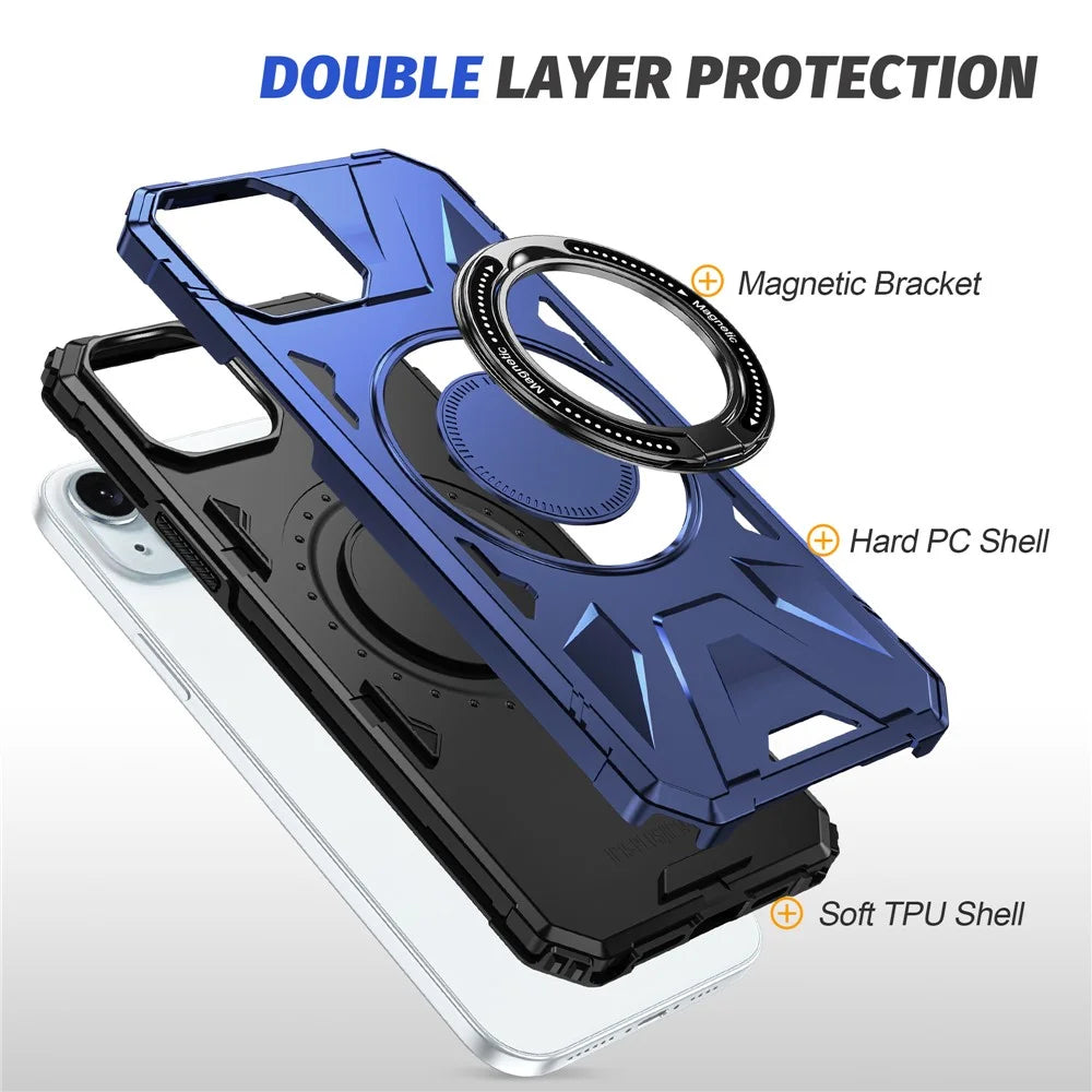 For iPhone 13 / 14 6.1 inch Magnetic Phone Case TPU+PC Kickstand Protective Cover - Navy Blue - 5