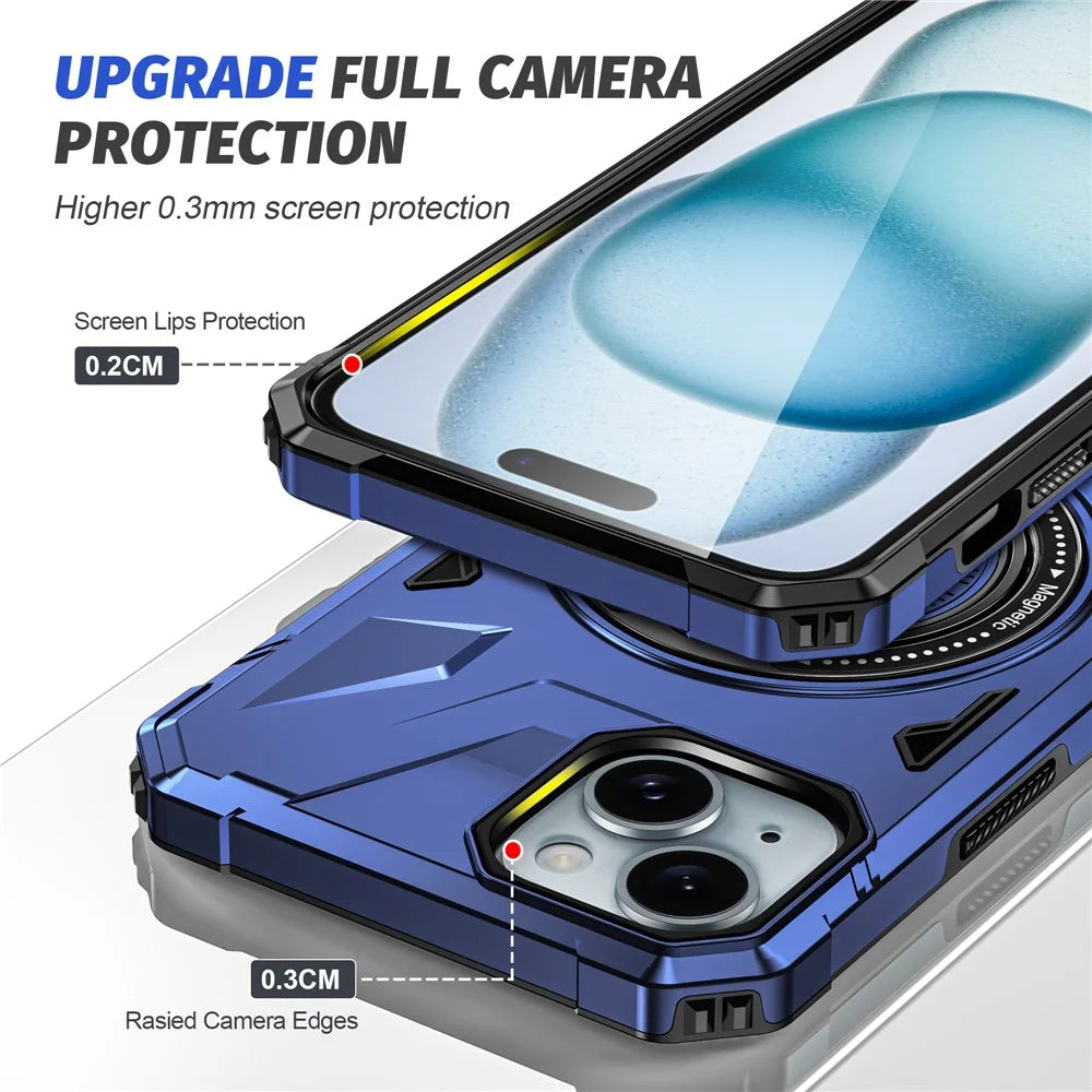 For iPhone 13 / 14 6.1 inch Magnetic Phone Case TPU+PC Kickstand Protective Cover - Navy Blue - 6