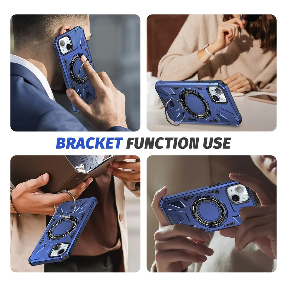 For iPhone 13 / 14 6.1 inch Magnetic Phone Case TPU+PC Kickstand Protective Cover - Navy Blue - 7