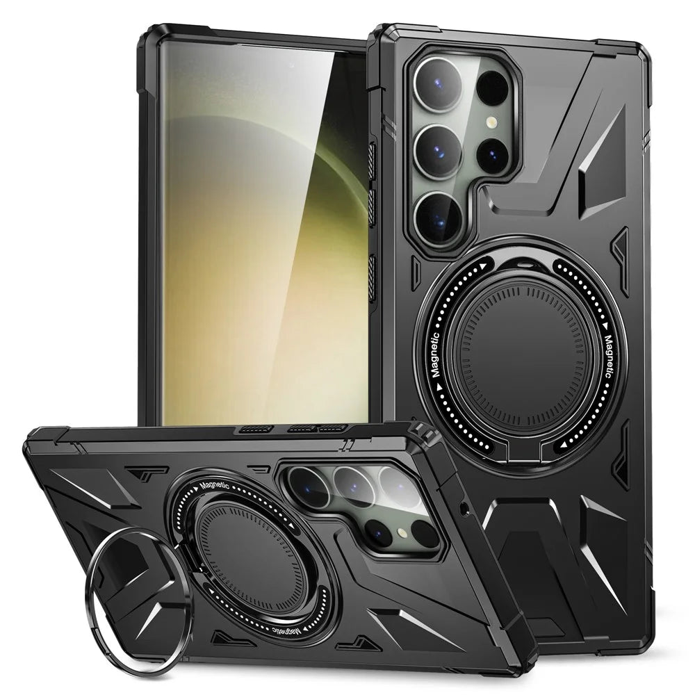 For Samsung Galaxy S24 Ultra Case TPU+PC Rotary Kickstand Phone Back Cover - Black - 1