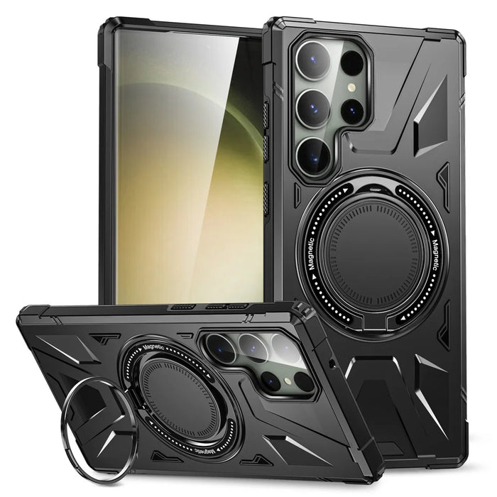 For Samsung Galaxy S24 Ultra Case TPU+PC Rotary Kickstand Phone Back Cover - Black - 1