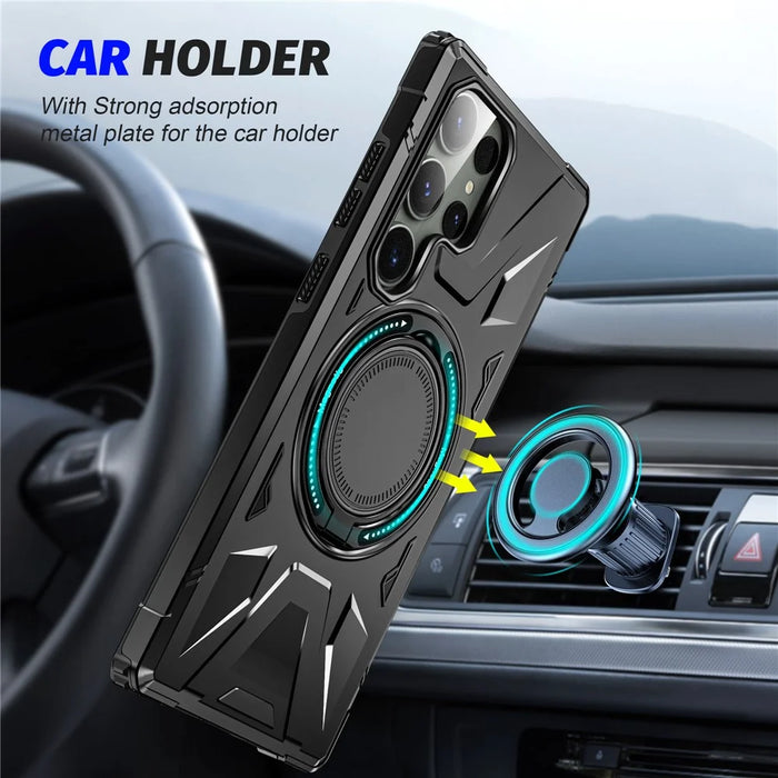 For Samsung Galaxy S24 Ultra Case TPU+PC Rotary Kickstand Phone Back Cover - Black - 2
