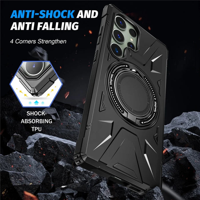 For Samsung Galaxy S24 Ultra Case TPU+PC Rotary Kickstand Phone Back Cover - Black - 4