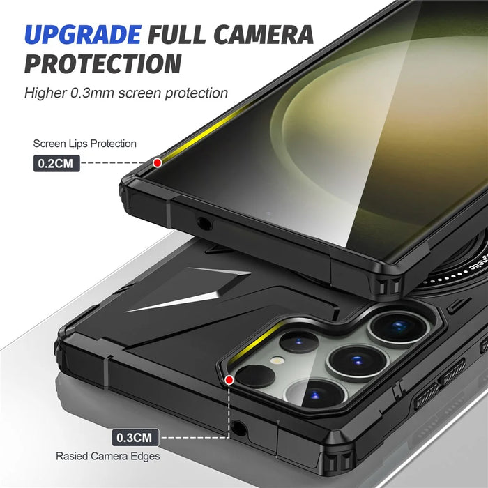 For Samsung Galaxy S24 Ultra Case TPU+PC Rotary Kickstand Phone Back Cover - Black - 6