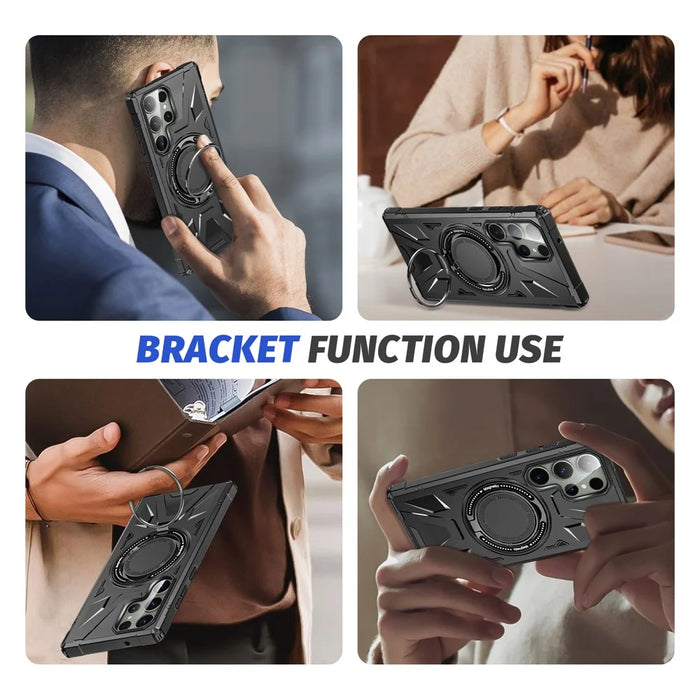For Samsung Galaxy S24 Ultra Case TPU+PC Rotary Kickstand Phone Back Cover - Black - 7