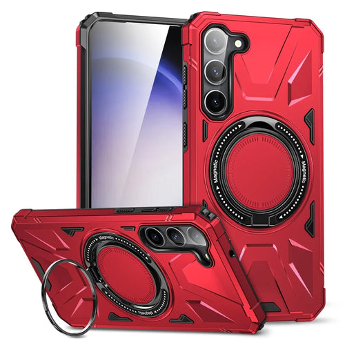For Samsung Galaxy S25 / S24 Magnetic Case TPU+PC Protective Cover with Ring Kickstand - Red - 1