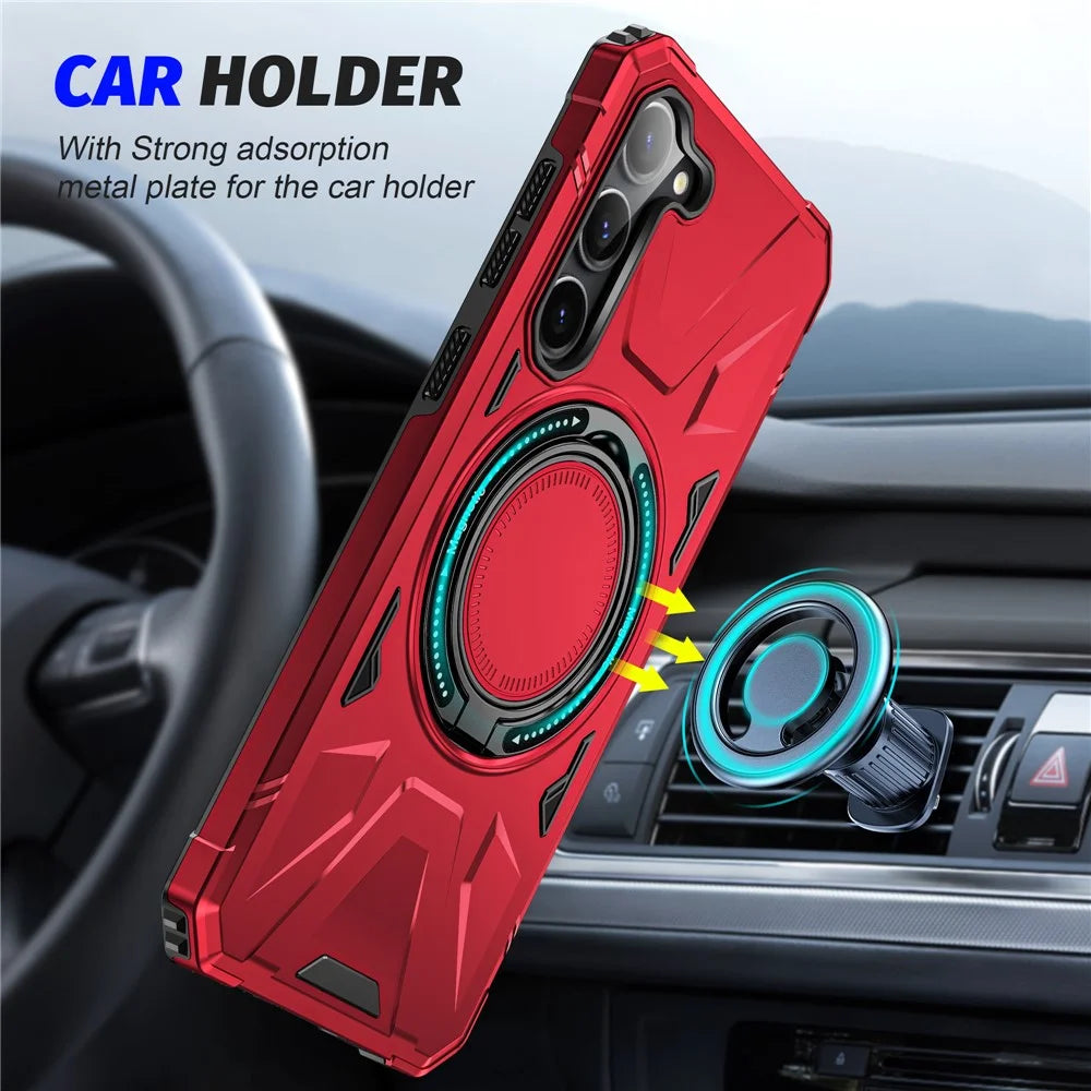 For Samsung Galaxy S25 / S24 Magnetic Case TPU+PC Protective Cover with Ring Kickstand - Red - 2