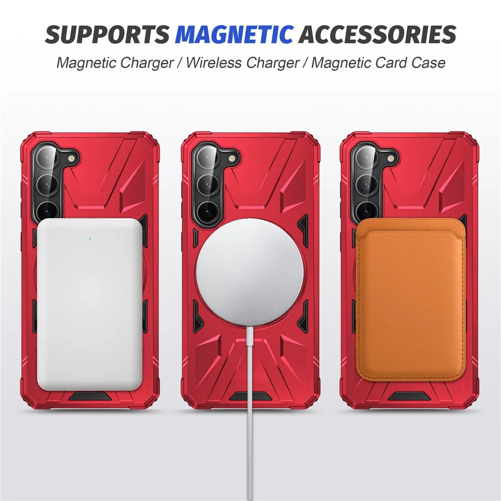 For Samsung Galaxy S25 / S24 Magnetic Case TPU+PC Protective Cover with Ring Kickstand - Red - 3