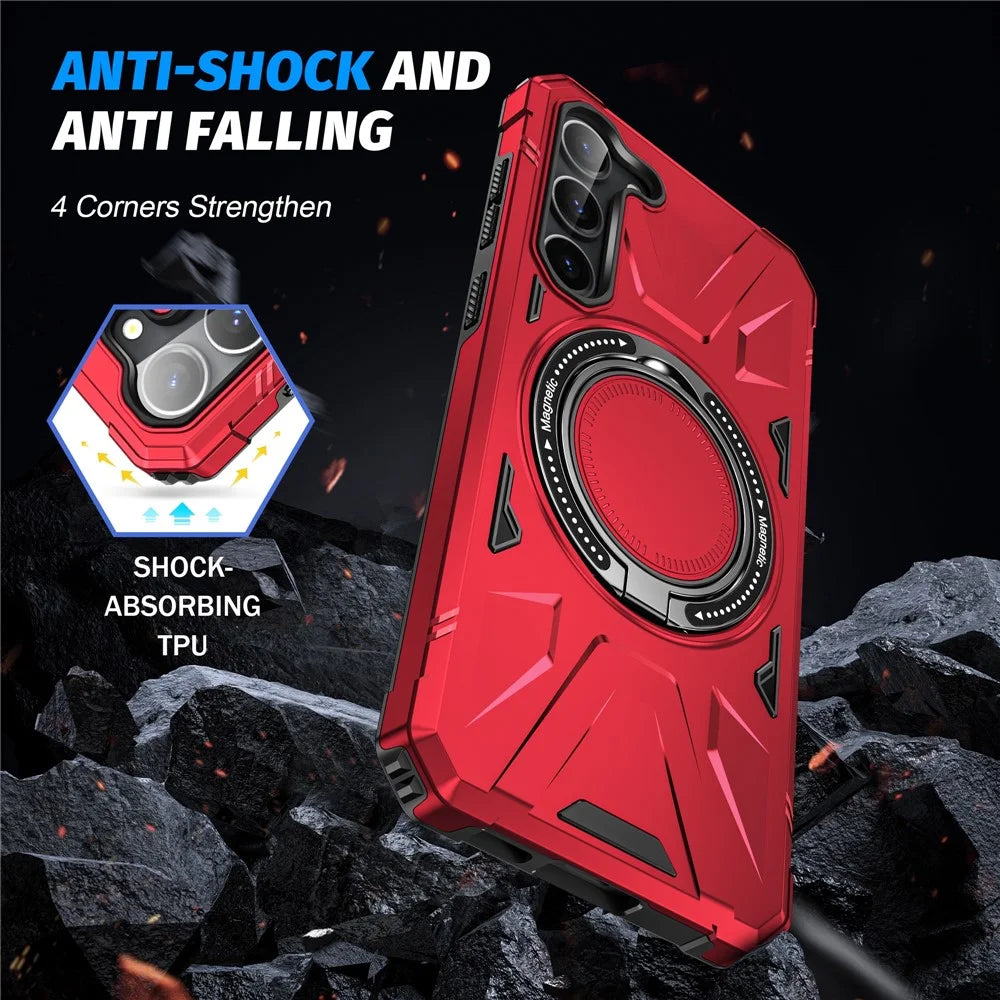 For Samsung Galaxy S25 / S24 Magnetic Case TPU+PC Protective Cover with Ring Kickstand - Red - 4