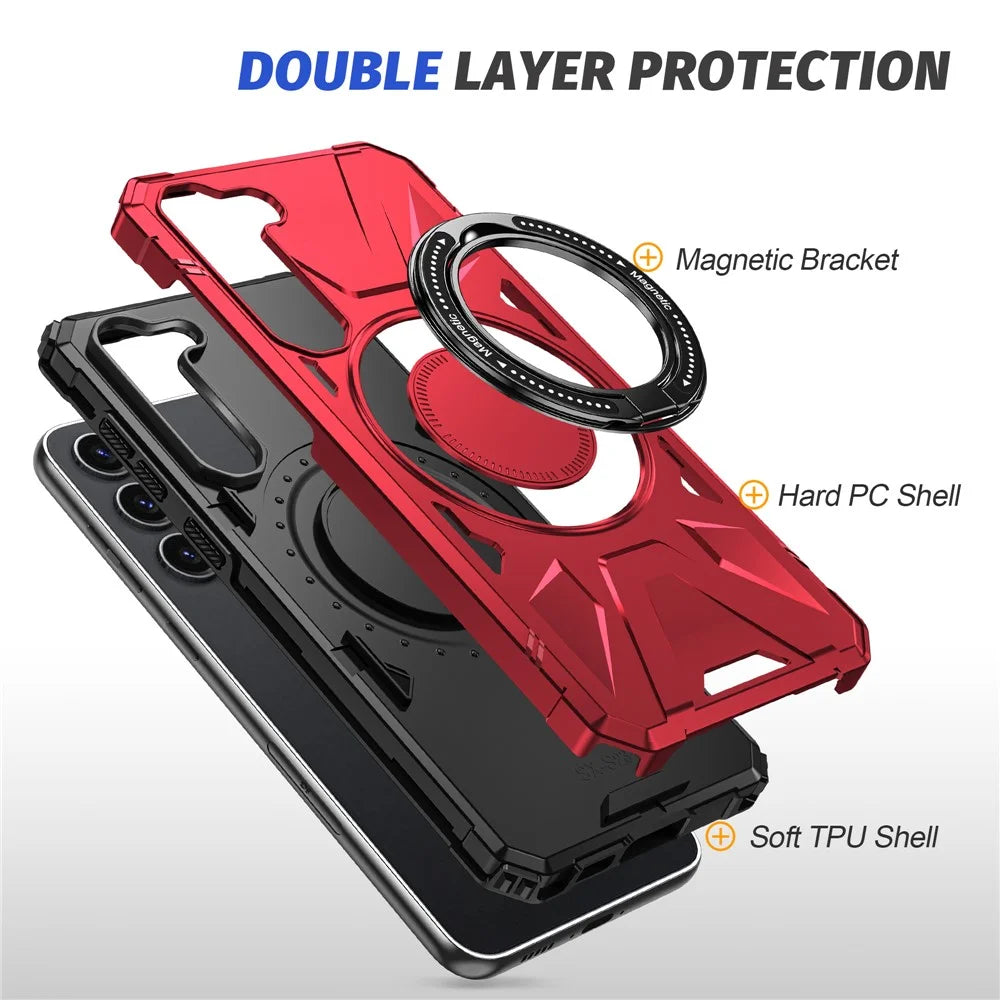 For Samsung Galaxy S25 / S24 Magnetic Case TPU+PC Protective Cover with Ring Kickstand - Red - 5
