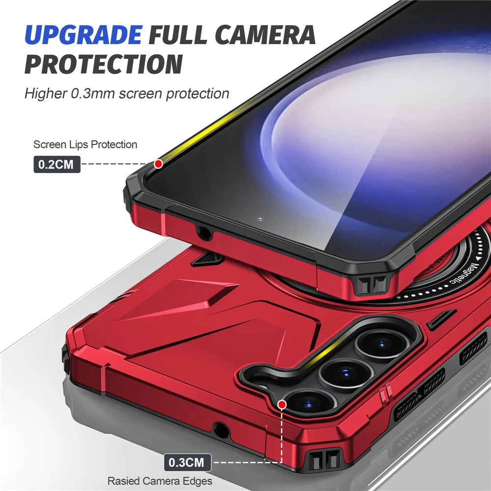 For Samsung Galaxy S25 / S24 Magnetic Case TPU+PC Protective Cover with Ring Kickstand - Red - 6