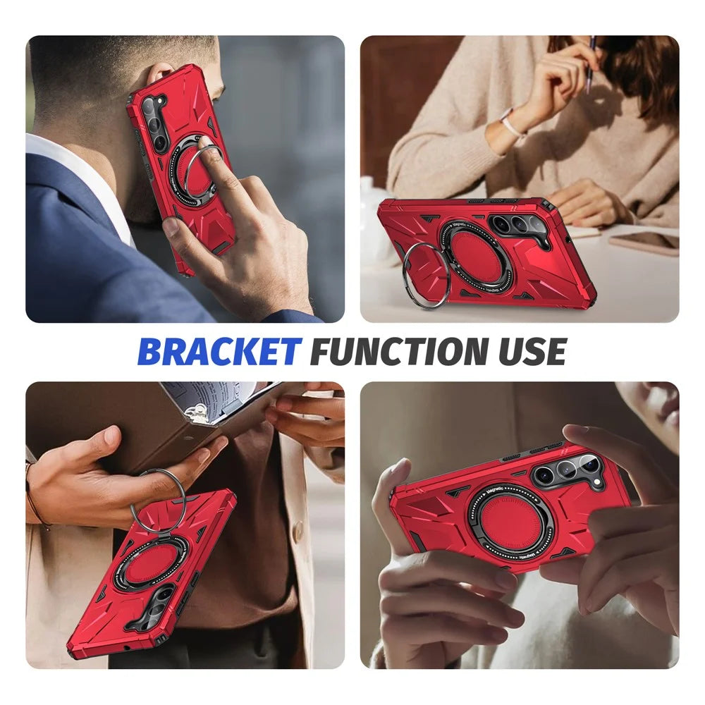 For Samsung Galaxy S25 / S24 Magnetic Case TPU+PC Protective Cover with Ring Kickstand - Red - 7