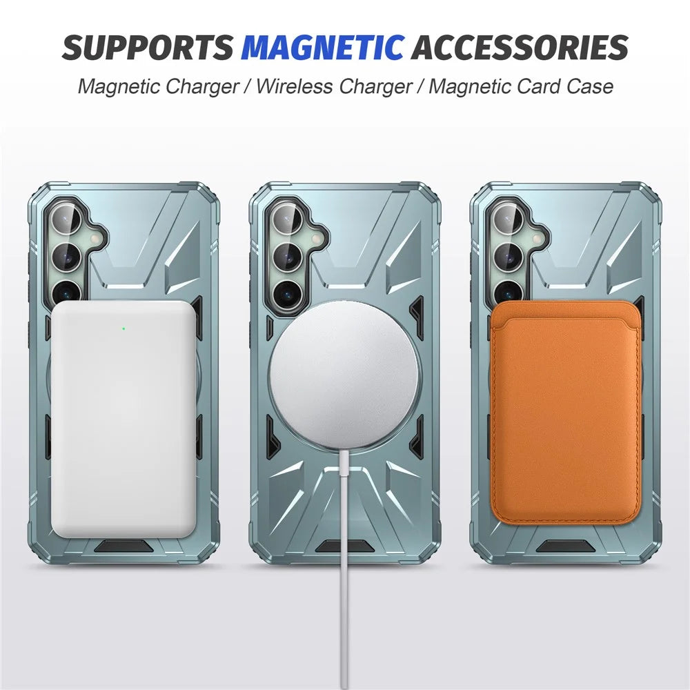 For Samsung Galaxy A15 5G Case Shock Absorbing TPU+PC Magnetic Smart Phone Cover - Green - 3