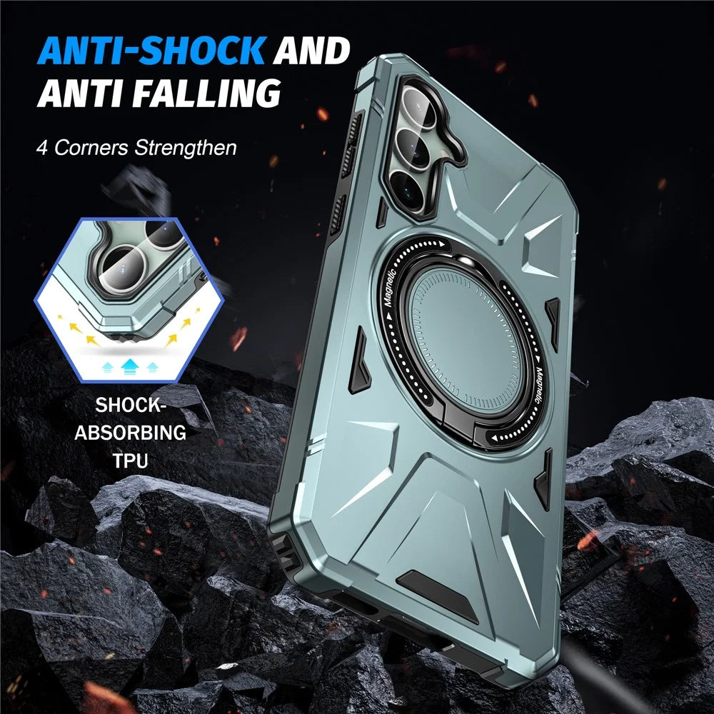 For Samsung Galaxy A15 5G Case Shock Absorbing TPU+PC Magnetic Smart Phone Cover - Green - 4
