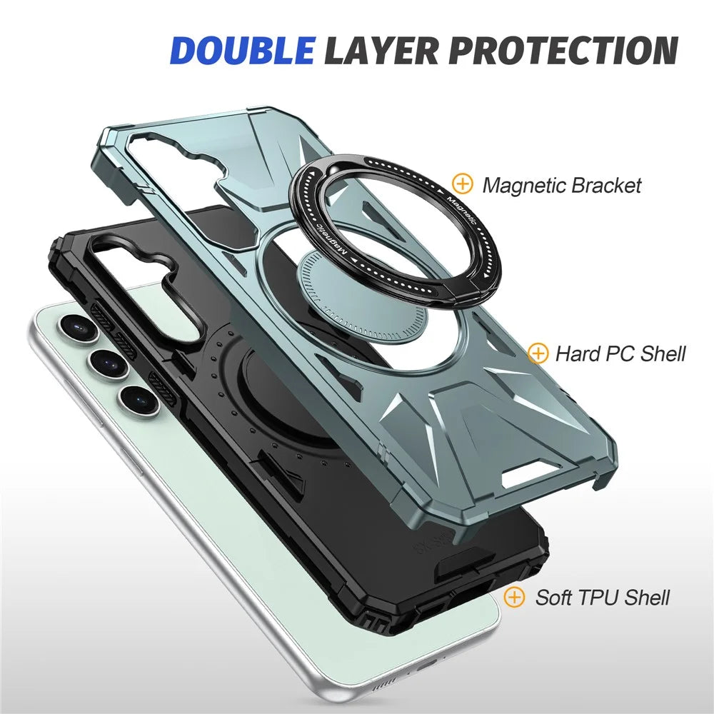 For Samsung Galaxy A15 5G Case Shock Absorbing TPU+PC Magnetic Smart Phone Cover - Green - 5