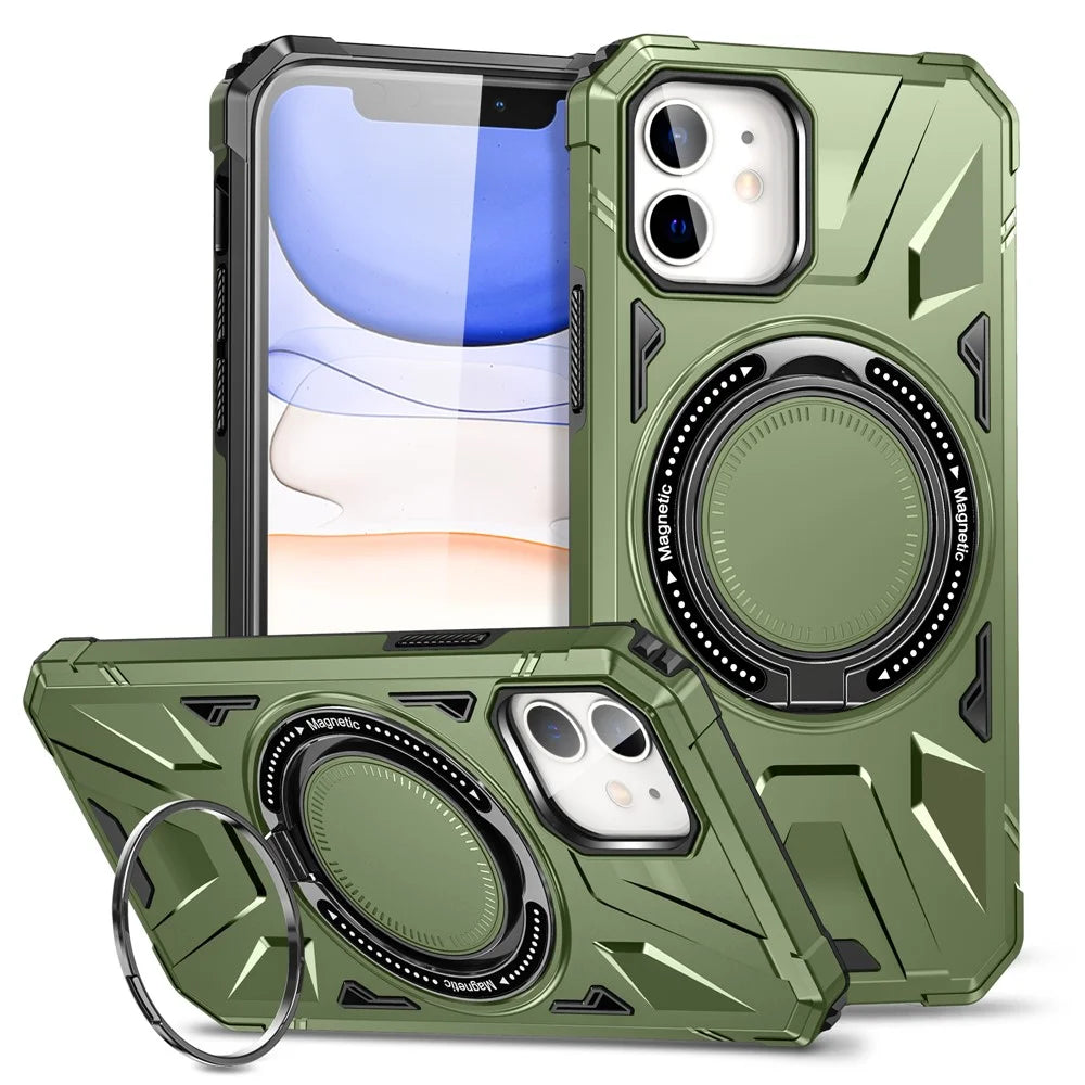 For iPhone 11 Case Anti-fall TPU+PC Kickstand Magnetic Mobile Phone Shell - Dark Green - 1
