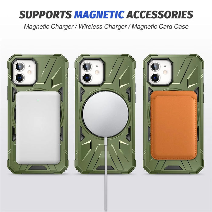 For iPhone 11 Case Anti-fall TPU+PC Kickstand Magnetic Mobile Phone Shell - Dark Green - 3