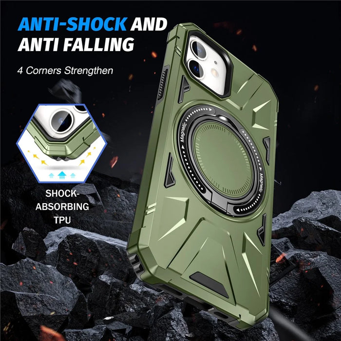 For iPhone 11 Case Anti-fall TPU+PC Kickstand Magnetic Mobile Phone Shell - Dark Green - 4