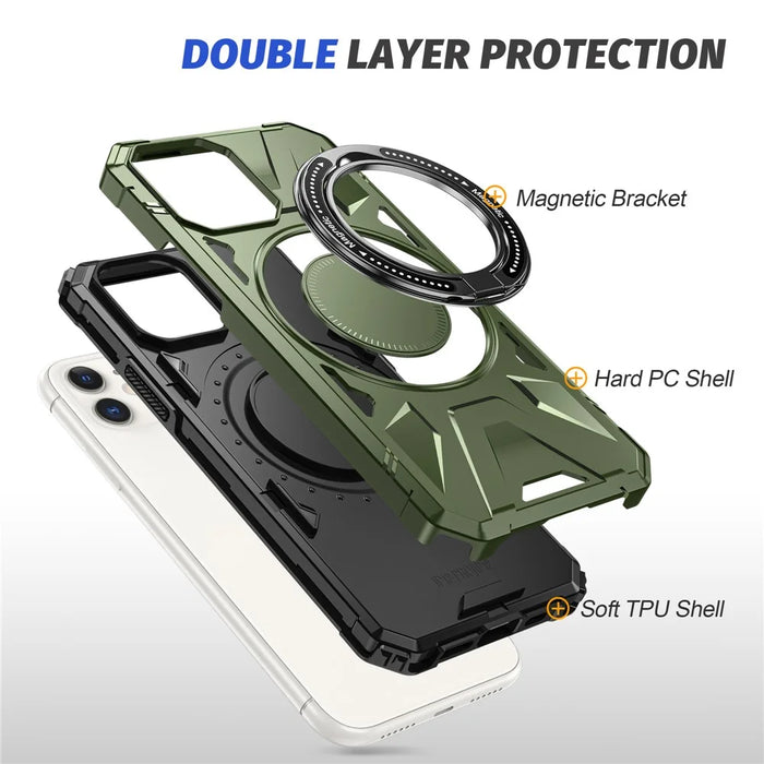 For iPhone 11 Case Anti-fall TPU+PC Kickstand Magnetic Mobile Phone Shell - Dark Green - 5