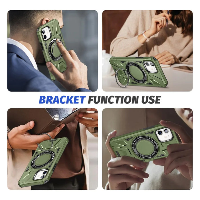 For iPhone 11 Case Anti-fall TPU+PC Kickstand Magnetic Mobile Phone Shell - Dark Green - 7