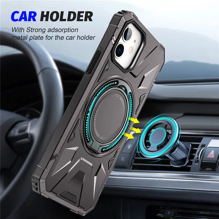 For iPhone 12 / 12 Pro 6.1 inch Phone Case TPU+PC Magnetic Back Shell with Rotary Kickstand - Grey - 2