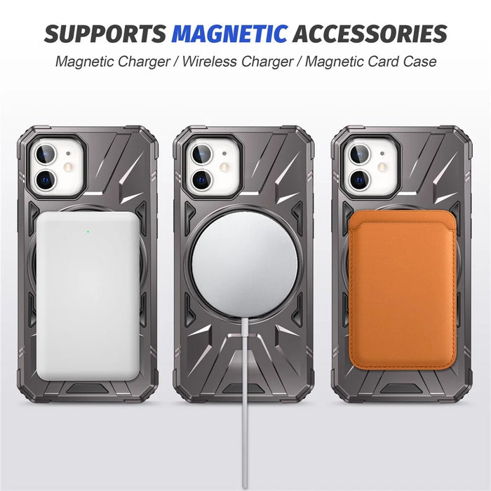For iPhone 12 / 12 Pro 6.1 inch Phone Case TPU+PC Magnetic Back Shell with Rotary Kickstand - Grey - 3