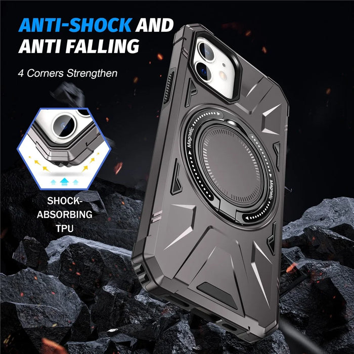 For iPhone 12 / 12 Pro 6.1 inch Phone Case TPU+PC Magnetic Back Shell with Rotary Kickstand - Grey - 4