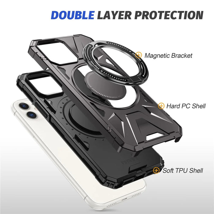 For iPhone 12 / 12 Pro 6.1 inch Phone Case TPU+PC Magnetic Back Shell with Rotary Kickstand - Grey - 5