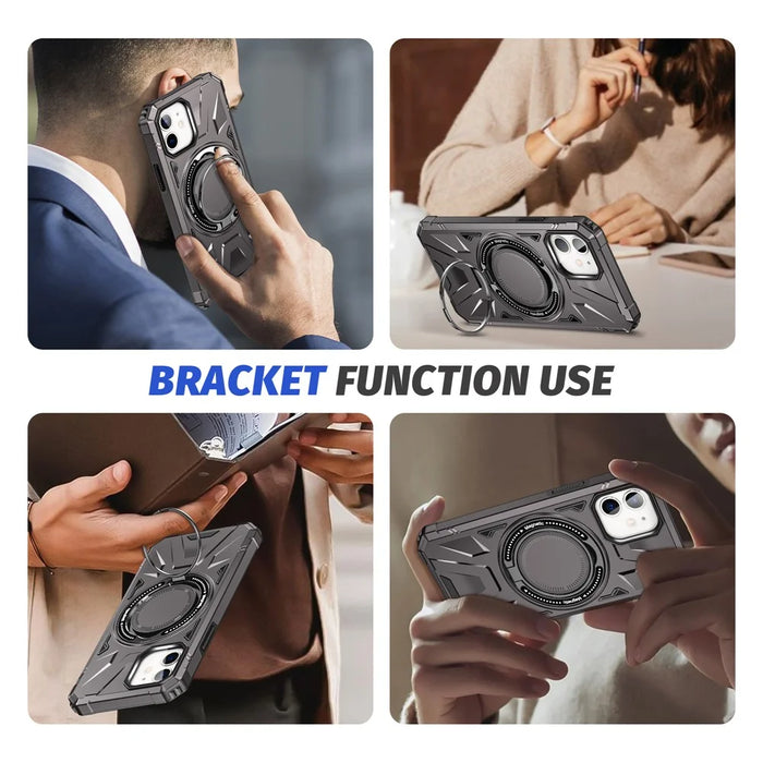 For iPhone 12 / 12 Pro 6.1 inch Phone Case TPU+PC Magnetic Back Shell with Rotary Kickstand - Grey - 7