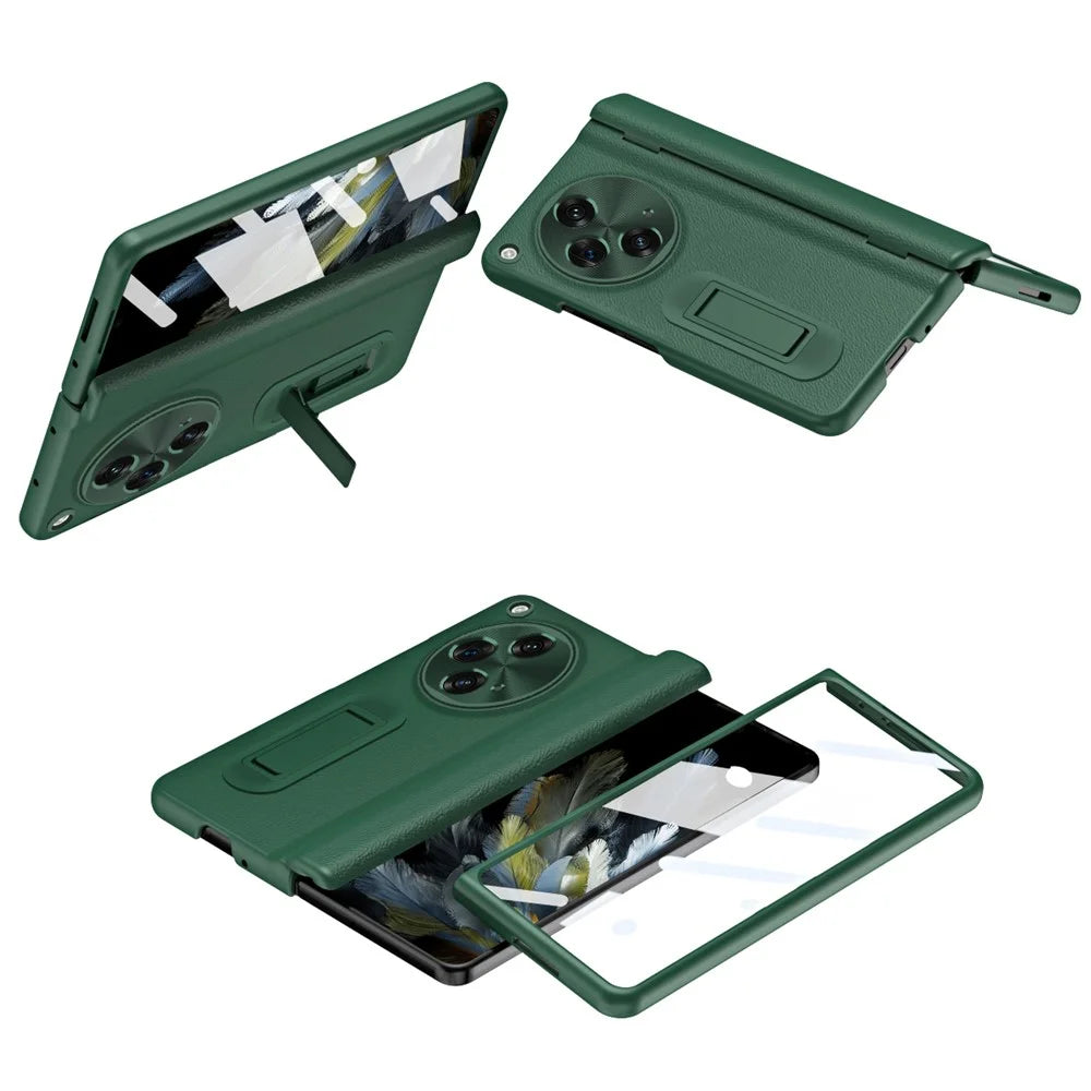 For OnePlus Open / Oppo Find N3 5G Case Kickstand Phone Cover Tempered Glass Film - Green - 1