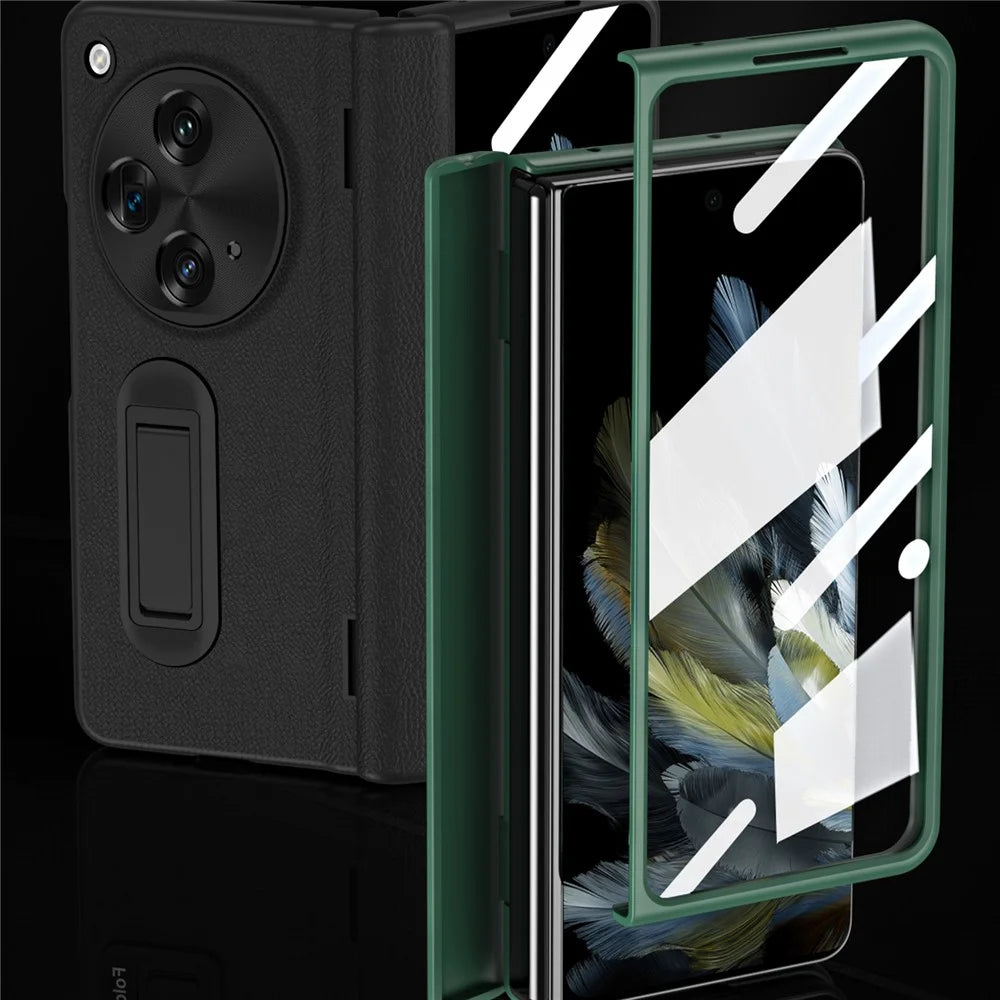 For OnePlus Open / Oppo Find N3 5G Case Kickstand Phone Cover Tempered Glass Film - Green - 3