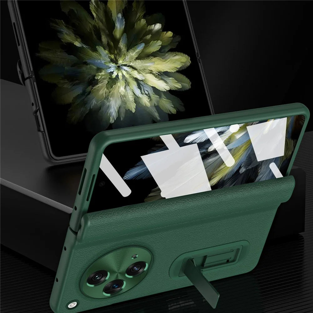 For OnePlus Open / Oppo Find N3 5G Case Kickstand Phone Cover Tempered Glass Film - Green - 4