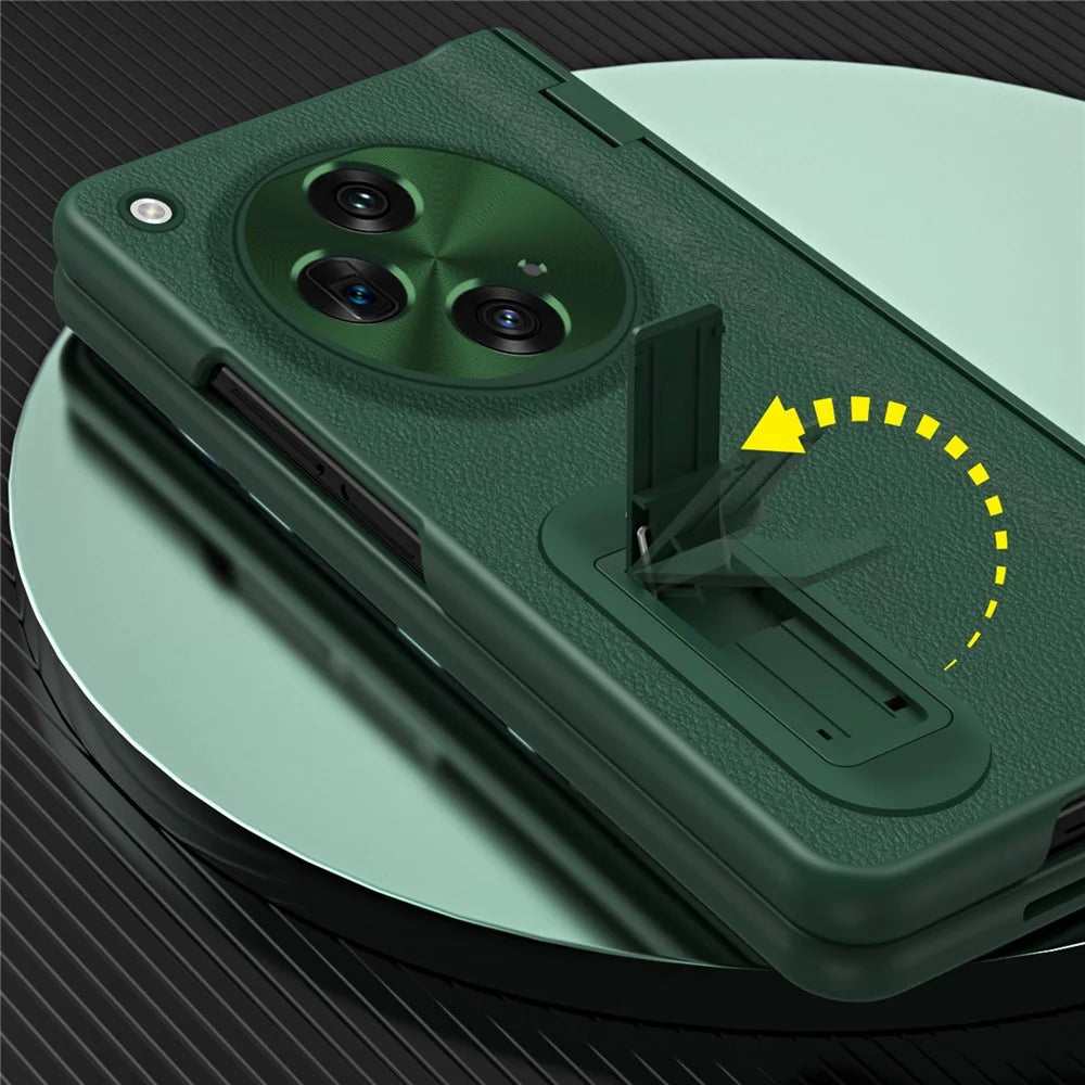 For OnePlus Open / Oppo Find N3 5G Case Kickstand Phone Cover Tempered Glass Film - Green - 5