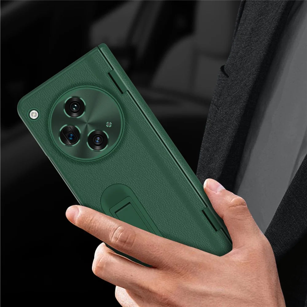 For OnePlus Open / Oppo Find N3 5G Case Kickstand Phone Cover Tempered Glass Film - Green - 7