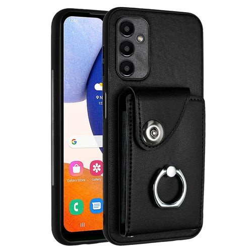 YB Leather Coating Series-7 for Samsung Galaxy A15 5G Case Rotary Ring Kickstand Phone Cover - Black - 1