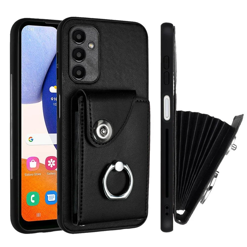 YB Leather Coating Series-7 for Samsung Galaxy A15 5G Case Rotary Ring Kickstand Phone Cover - Black - 2