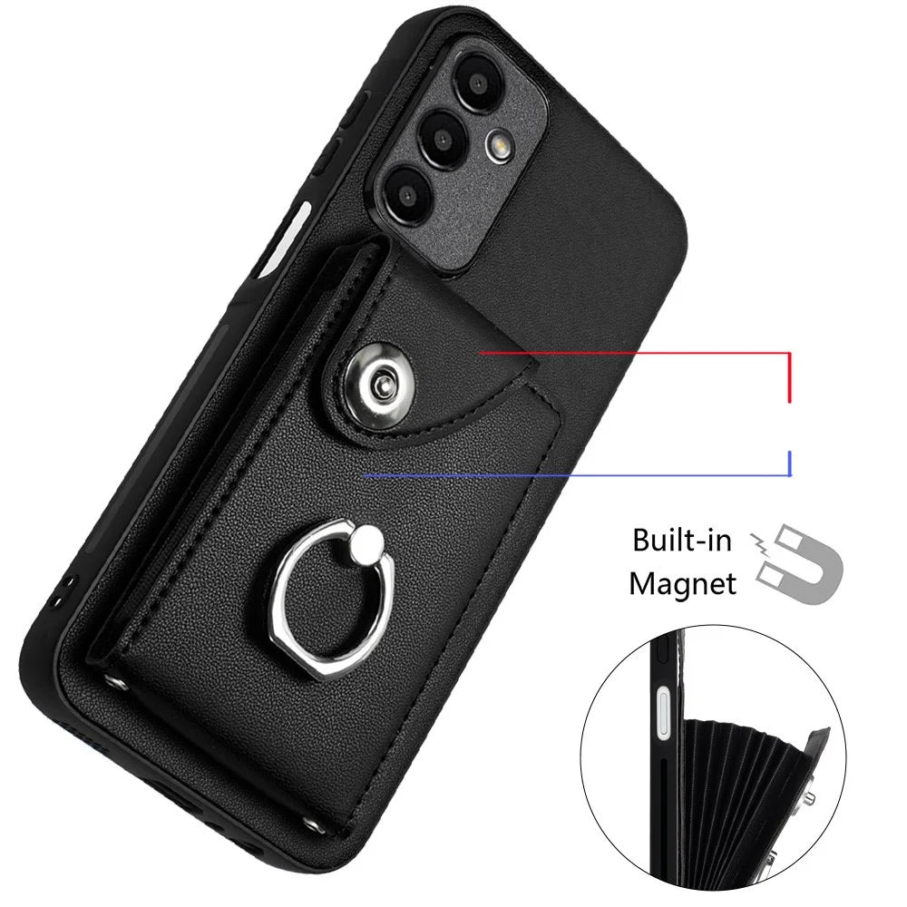 YB Leather Coating Series-7 for Samsung Galaxy A15 5G Case Rotary Ring Kickstand Phone Cover - Black - 5