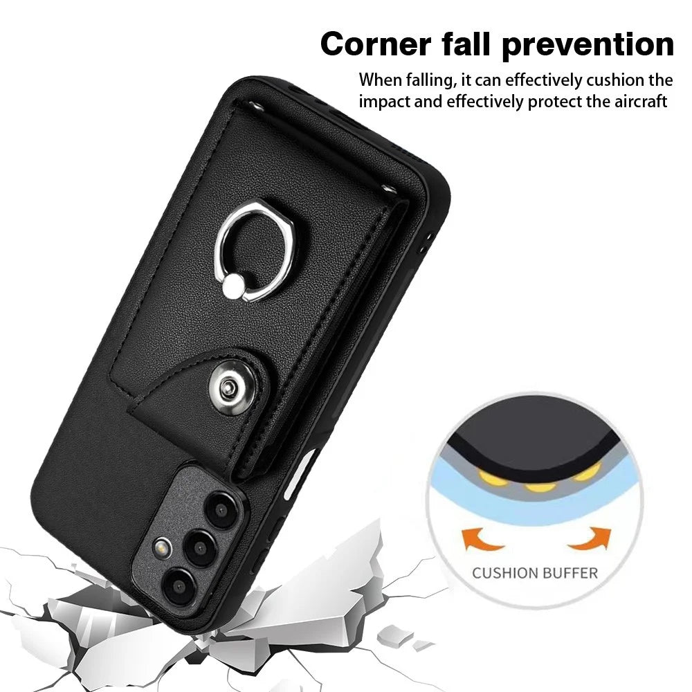 YB Leather Coating Series-7 for Samsung Galaxy A15 5G Case Rotary Ring Kickstand Phone Cover - Black - 6