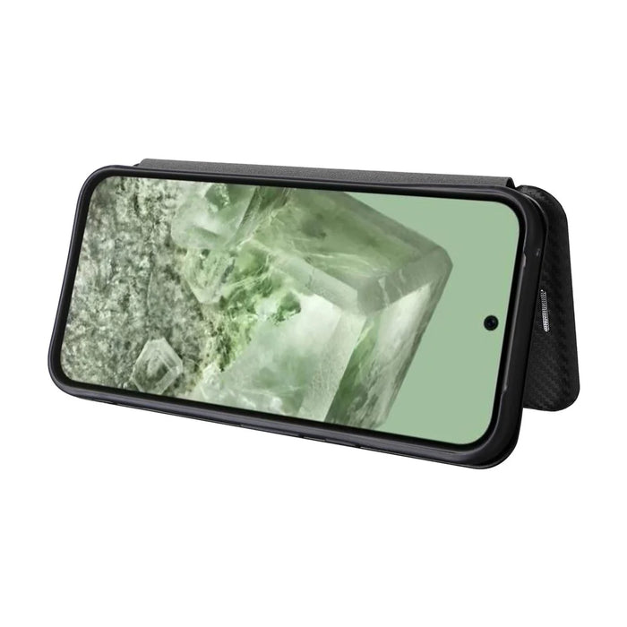 For Google Pixel 8a PU Leather Cell Phone Case Card Holder Stand Mobile Phone Cover - Black - 3