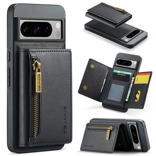 DG.MING M5 Series For Google Pixel 8 Pro Phone Case RFID Blocking Zipper Pocket Back Cover - Black - 1