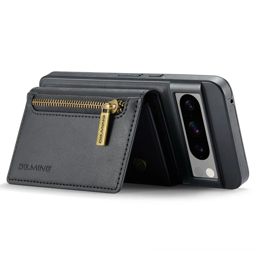 DG.MING M5 Series For Google Pixel 8 Pro Phone Case RFID Blocking Zipper Pocket Back Cover - Black - 3