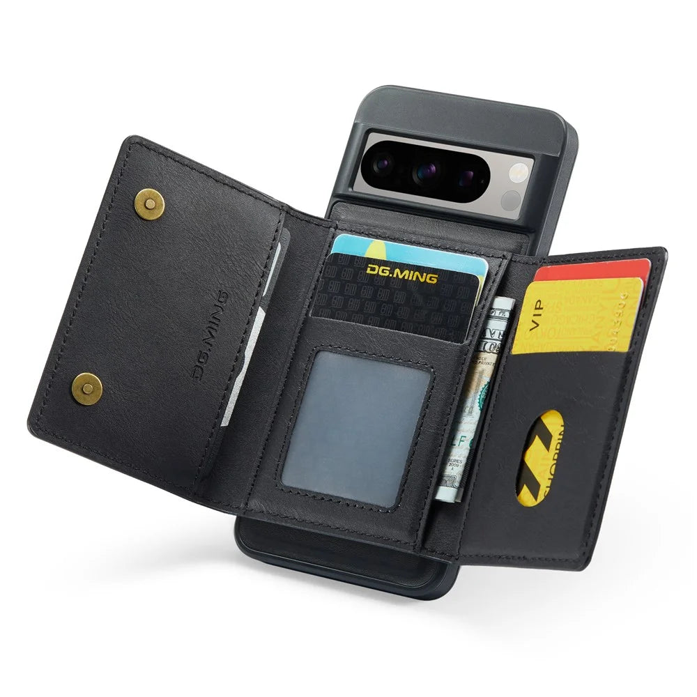 DG.MING M5 Series For Google Pixel 8 Pro Phone Case RFID Blocking Zipper Pocket Back Cover - Black - 4