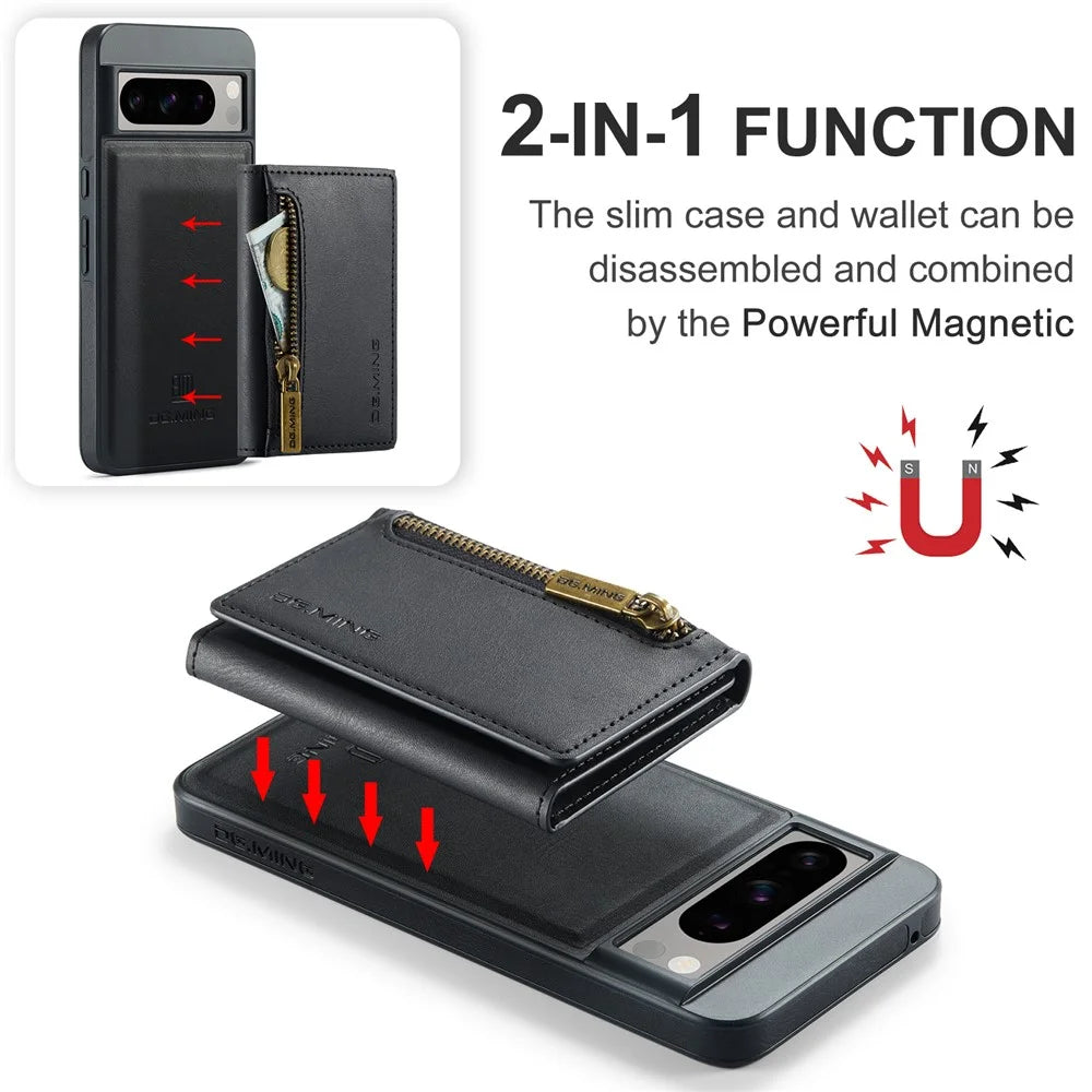 DG.MING M5 Series For Google Pixel 8 Pro Phone Case RFID Blocking Zipper Pocket Back Cover - Black - 5