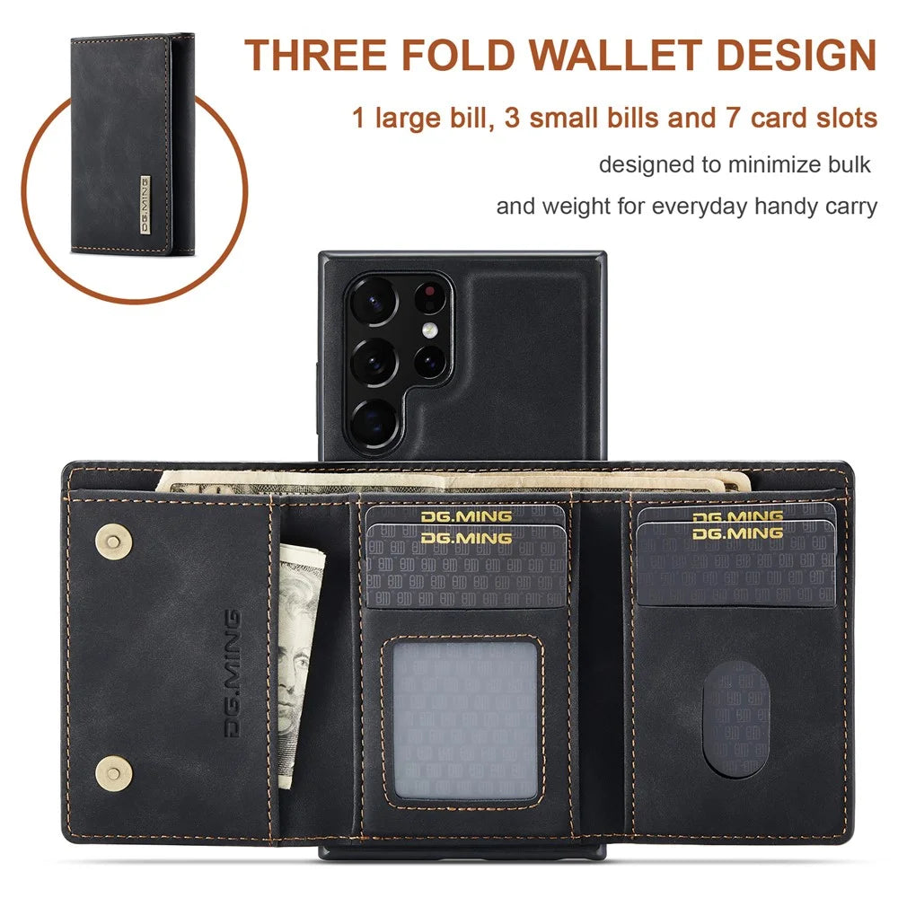 DG.MING M1 Series for Samsung Galaxy S24 Ultra Case Detachable Wallet Phone Cover - Black - 7