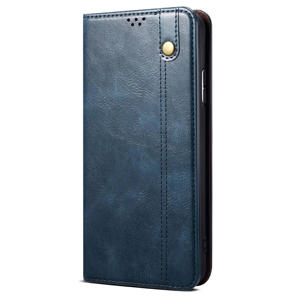 For vivo X100 5G Cell Phone Case Stand Wallet Crazy Horse Texture Waxy Leather Cover - Blue - 6